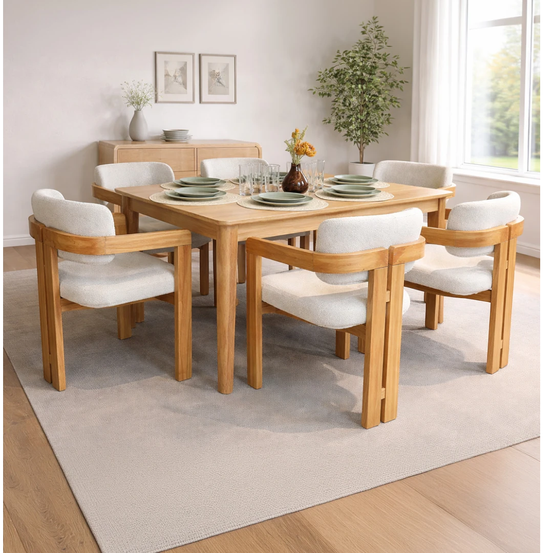 Panel Masa & T Sandalye Takımı | Modern Ahşap 6 Kişilik Yemek Odası Seti